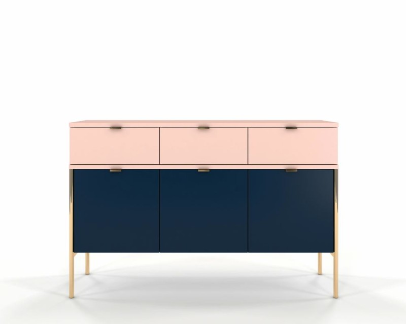 Granatowo różowa szeroka komoda na metalowych nóżkach Polka Navy Blue/Pink