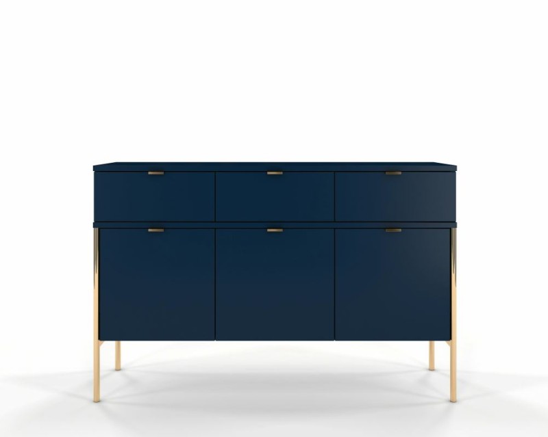 Granatowa szeroka komoda na metalowych nóżkach Polka Navy Blue