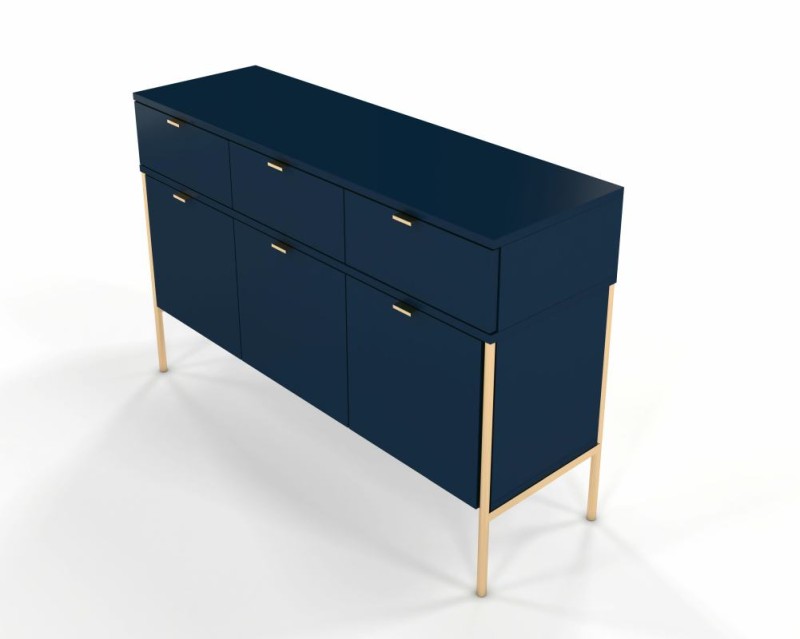 Granatowa szeroka komoda na metalowych nóżkach Polka Navy Blue