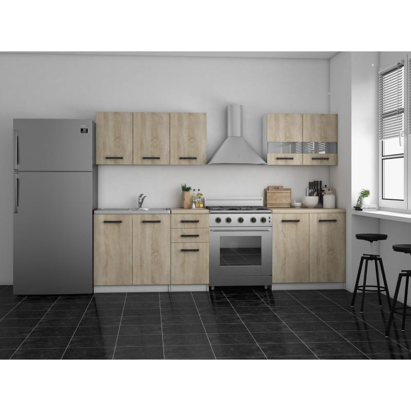Zestaw mebli kuchennych z blatem sonoma SET200 biały mat/dąb sonoma