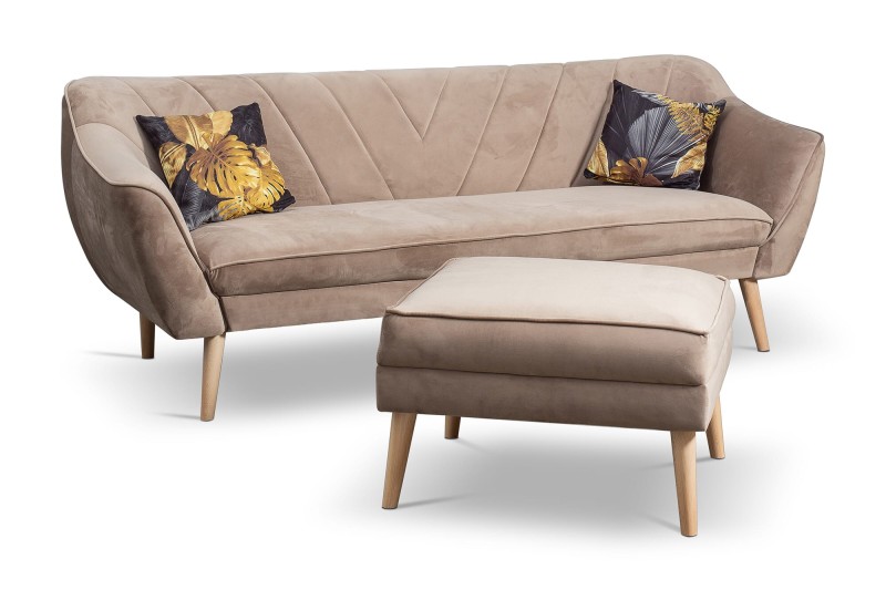Sofa Mia IV w stylu skandynawskim z podnóżkiem
