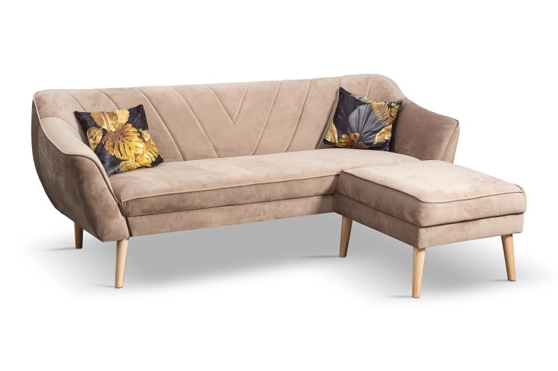 Sofa Mia IV w stylu skandynawskim z podnóżkiem