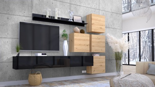 Meblościanka Manila czarny połysk/ dąb artisan