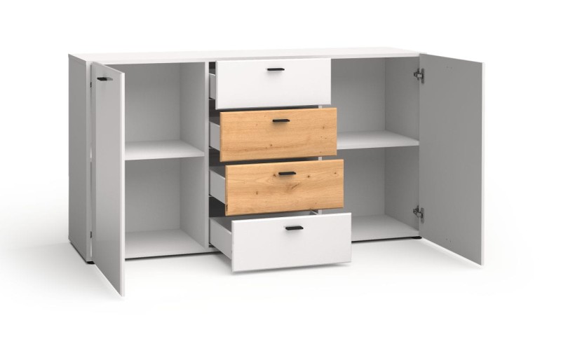 Komoda MILA biały połysk/ dąb artisan