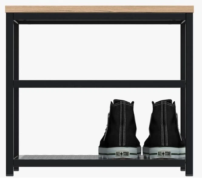 Taboret szafka na buty metalowa Loft 1 czarny/dąb wotan