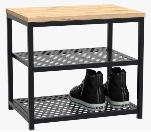 Taboret szafka na buty metalowa Loft 1 czarny/dąb wotan