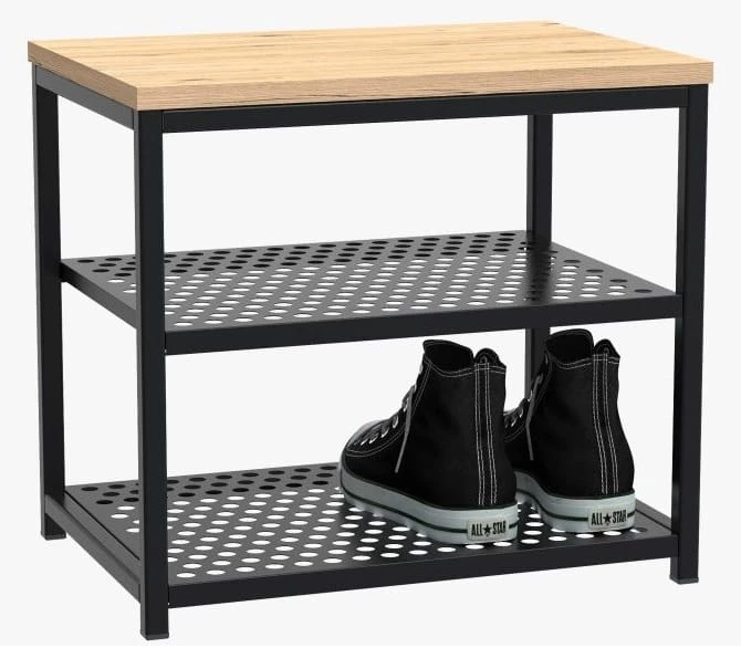 Taboret szafka na buty metalowa Loft 1 czarny/dąb wotan