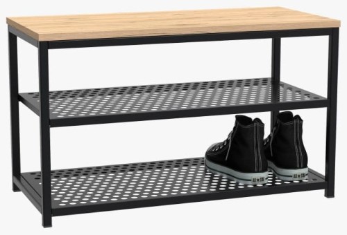 Taboret szafka na buty metalowa Loft 2 czarny/dąb wotan
