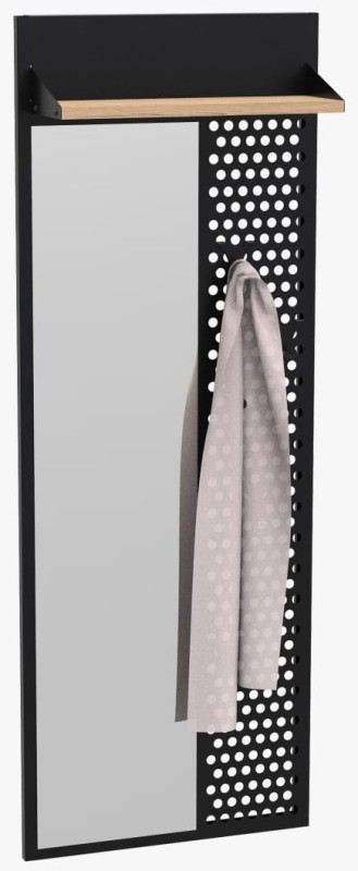 Wieszak metalowy z lustrem Loft 1L czarny/dąb wotan