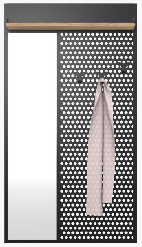 Wieszak metalowy szeroki z lustrem Loft 2L czarny/dąb wotan