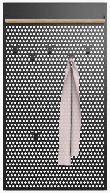 Wieszak metalowy szeroki z półką Loft 1W czarny/dąb wotan