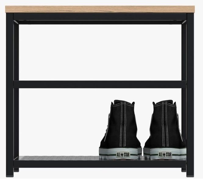 Taboret szafka na buty metalowa Loft 1 czarny/dąb wotan