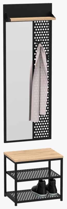 Zestaw do przedpokoju metalowy Loft 1L czarny/dąb wotan