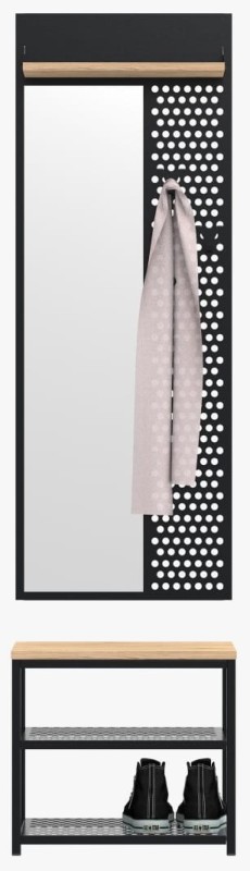 Zestaw do przedpokoju metalowy Loft 1L czarny/dąb wotan