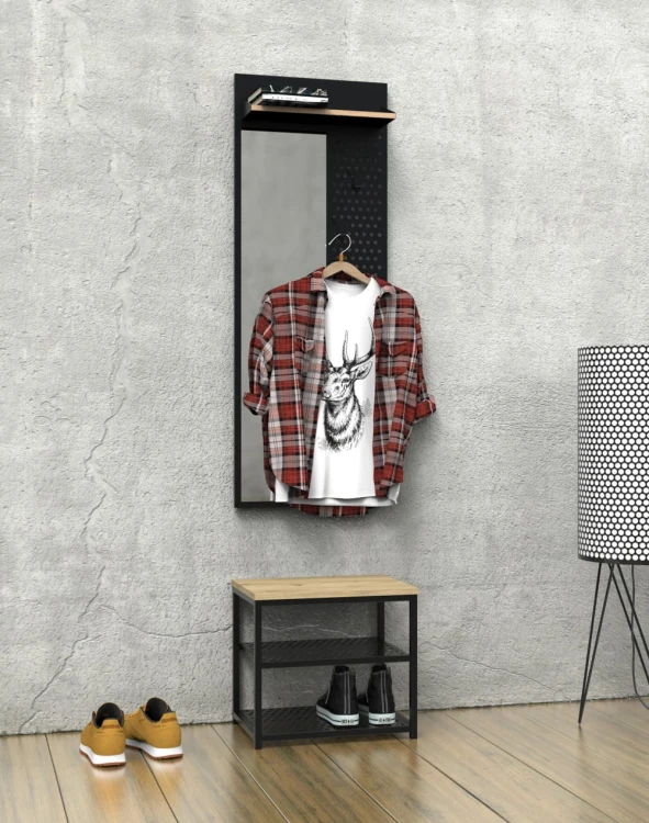 Zestaw do przedpokoju metalowy Loft 1L czarny/dąb wotan