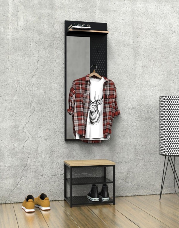 Zestaw do przedpokoju metalowy Loft 1L czarny/dąb wotan