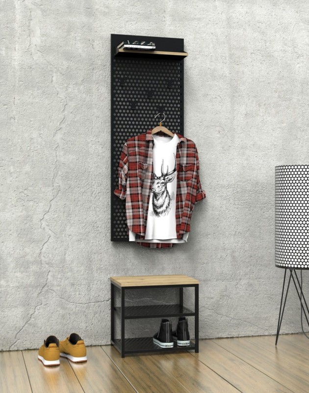 Zestaw do przedpokoju metalowy Loft 1W czarny/dąb wotan