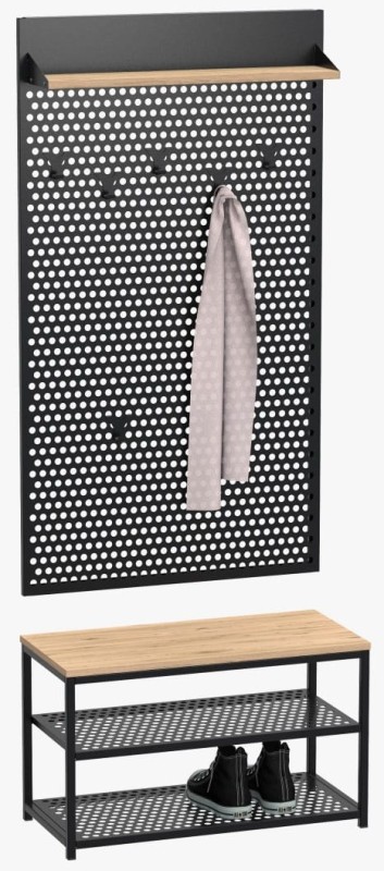 Zestaw do przedpokoju metalowy Loft 2W czarny/dąb wotan