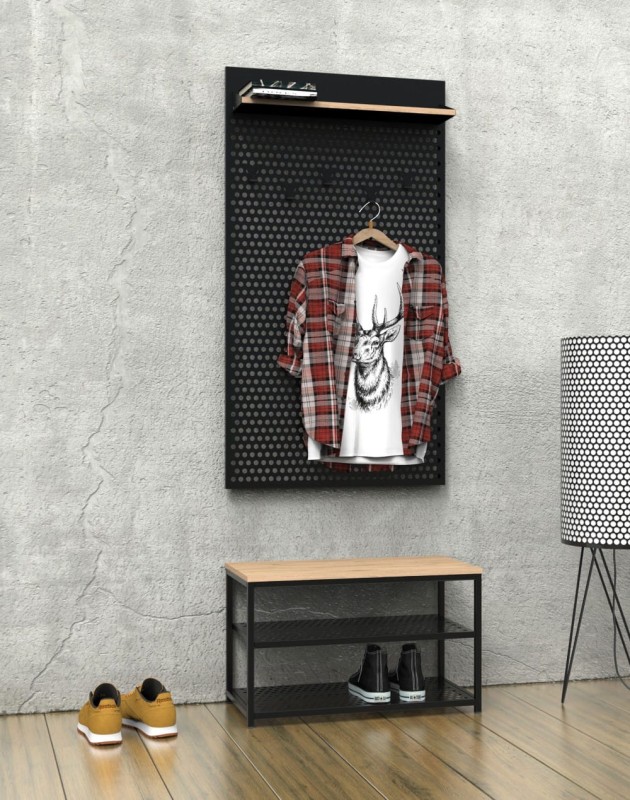 Zestaw do przedpokoju metalowy Loft 2W czarny/dąb wotan