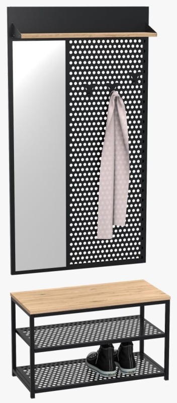 Zestaw do przedpokoju metalowy Loft 2L czarny/dąb wotan