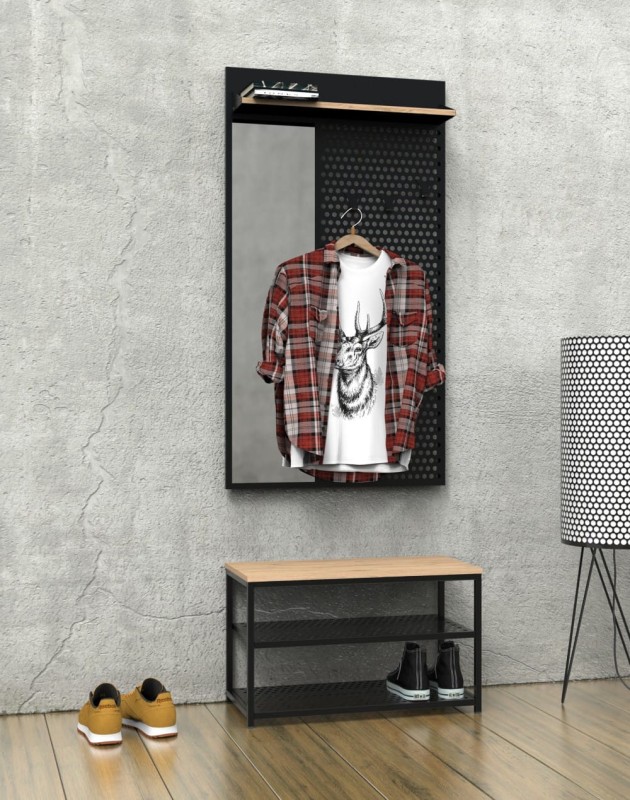 Zestaw do przedpokoju metalowy Loft 2L czarny/dąb wotan