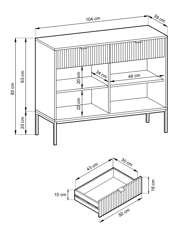Komoda Nova czarna 104 cm wymiary
