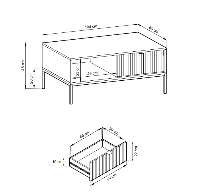 Stolik kawowy Nova z szufladą szary