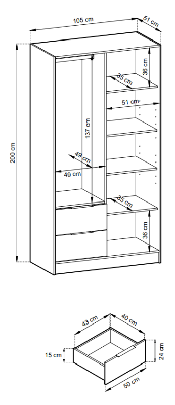 Szafa Nelly 105 cm szary bez lustra