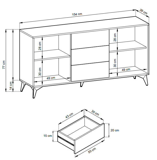 Komoda Diamond szeroka z szufladami