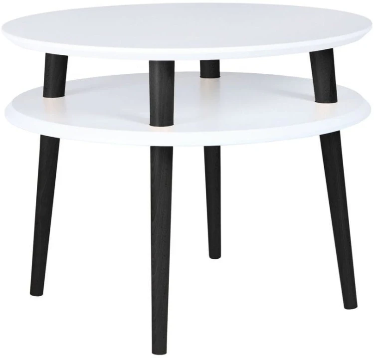 Stolik Kawowy UFO sr.57cm wys.45cm Biały  Czarne Nogi