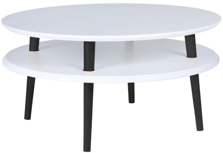 Stolik Kawowy UFO śr.70cm wys.35cm Biały Czarne Nogi