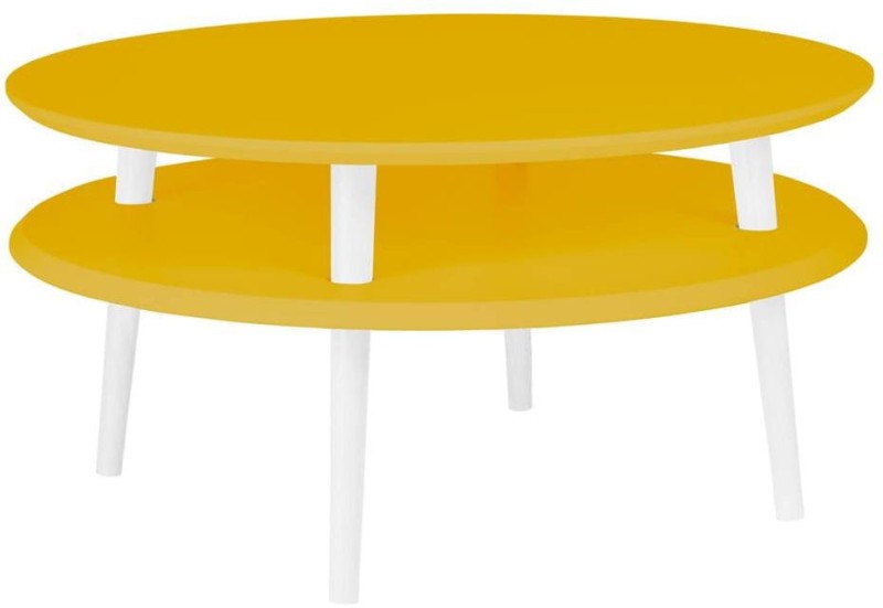 Stolik Kawowy UFO śr.70cm wys.35cm Ciemna cytryna Białe Nogi
