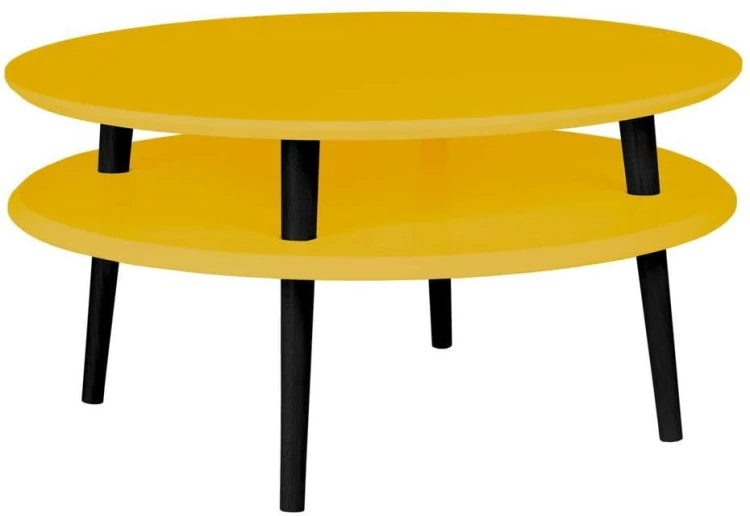 Stolik Kawowy UFO śr.70cm wys.35cm Ciemna cytryna Czarne Nogi
