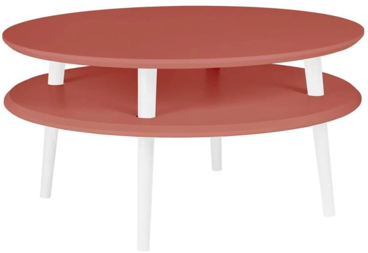 Stolik Kawowy UFO śr.70cm wys.35cm Ciemny koralowy Białe Nogi