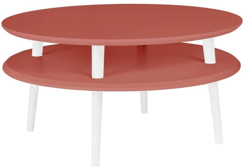 Stolik Kawowy UFO śr.70cm wys.35cm Ciemny koralowy Białe Nogi