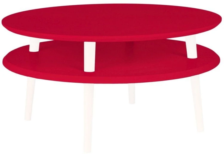 Stolik Kawowy UFO śr.70cm wys.35cm Czerwony Białe Nogi