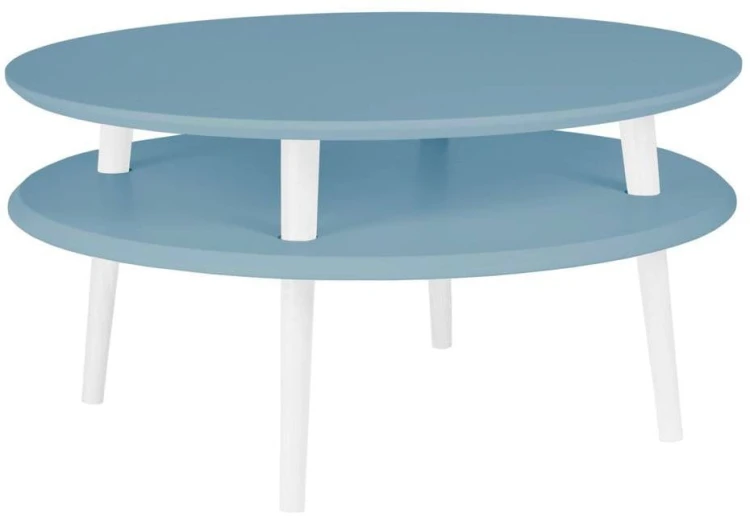 Stolik Kawowy UFO śr.70cm wys.35cm Delikatny niebieski Białe Nogi