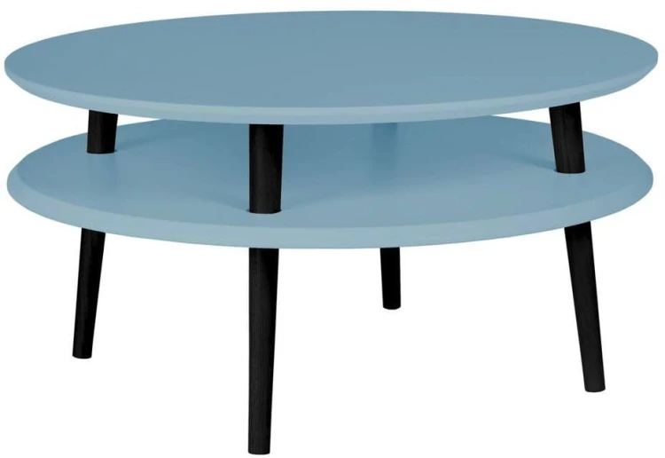Stolik Kawowy UFO śr.70cm wys.35cm Delikatny niebieski Czarne Nogi