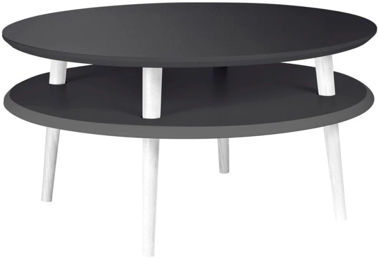 Stolik Kawowy UFO śr.70cm wys.35cm Grafitowy Białe Nogi