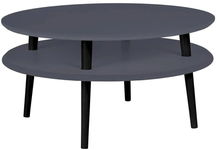 Stolik Kawowy UFO śr.70cm wys.35cm Grafitowy  Czarne Nogi