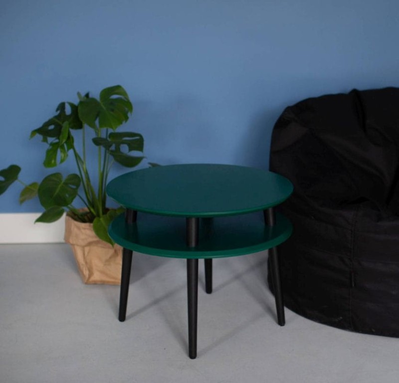 Stolik Kawowy UFO śr.70cm wys.35cm Zielony butelkowy Czarne nogi