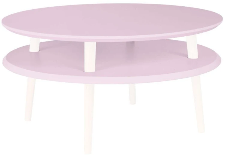 Stolik Kawowy UFO śr.70cm wys.35cm Różowy Białe Nogi