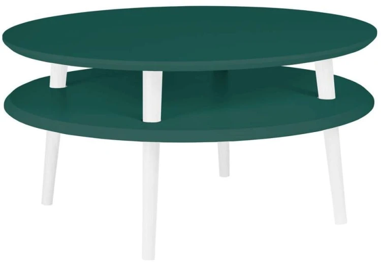Stolik Kawowy UFO śr.70cm wys.35cm Zielony butelkowy  Białe Nogi