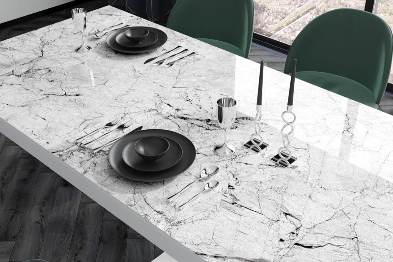 Stół rozkładany BELLA 160-256 Marmur/Biały połysk