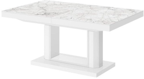 Ławostół podnoszony rozkładany QUADRO LUX 120 - 170 cm Marmur/Biały połysk