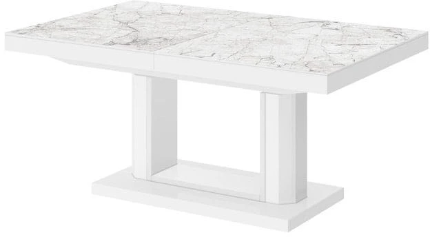 Ławostół podnoszony rozkładany QUADRO LUX 120 - 170 cm Marmur/Biały połysk