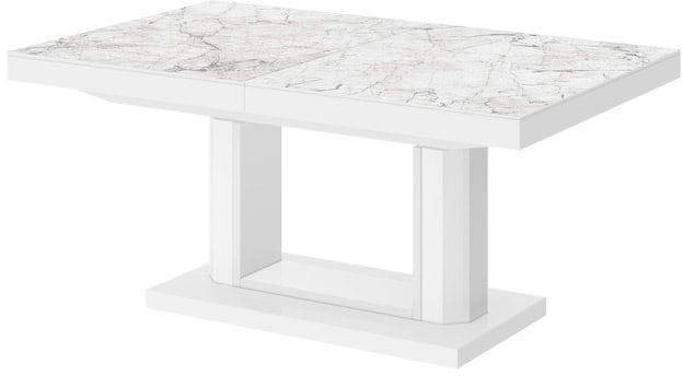 Ławostół podnoszony rozkładany QUADRO LUX 120 - 170 cm Marmur/Biały połysk