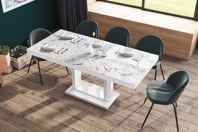 Ławostół podnoszony rozkładany QUADRO LUX 120 - 170 cm Marmur/Biały połysk