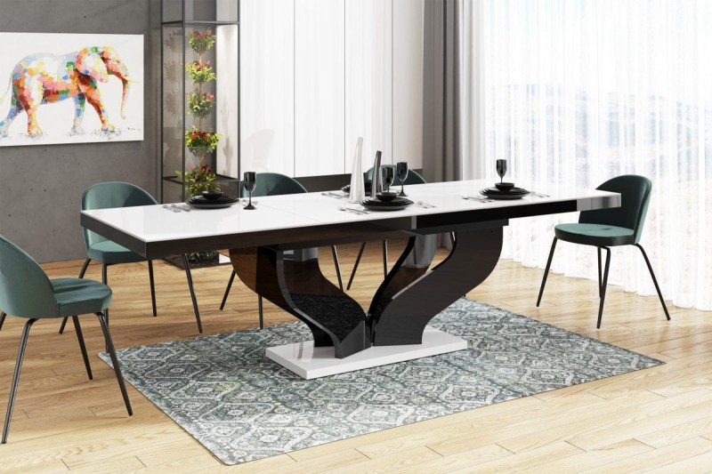 Stół rozkładany VIVA 160-256 Biało-czarny połsyk