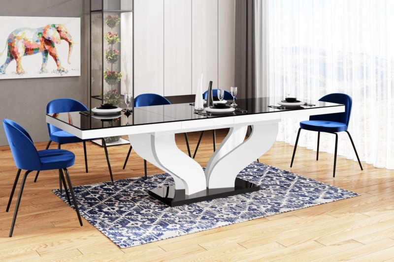 Stół rozkładany VIVA 160-256 Czarno-biały połysk